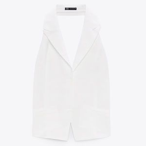 ZARA LINEN BLEND HALTER TOP size MEDIUM NWT